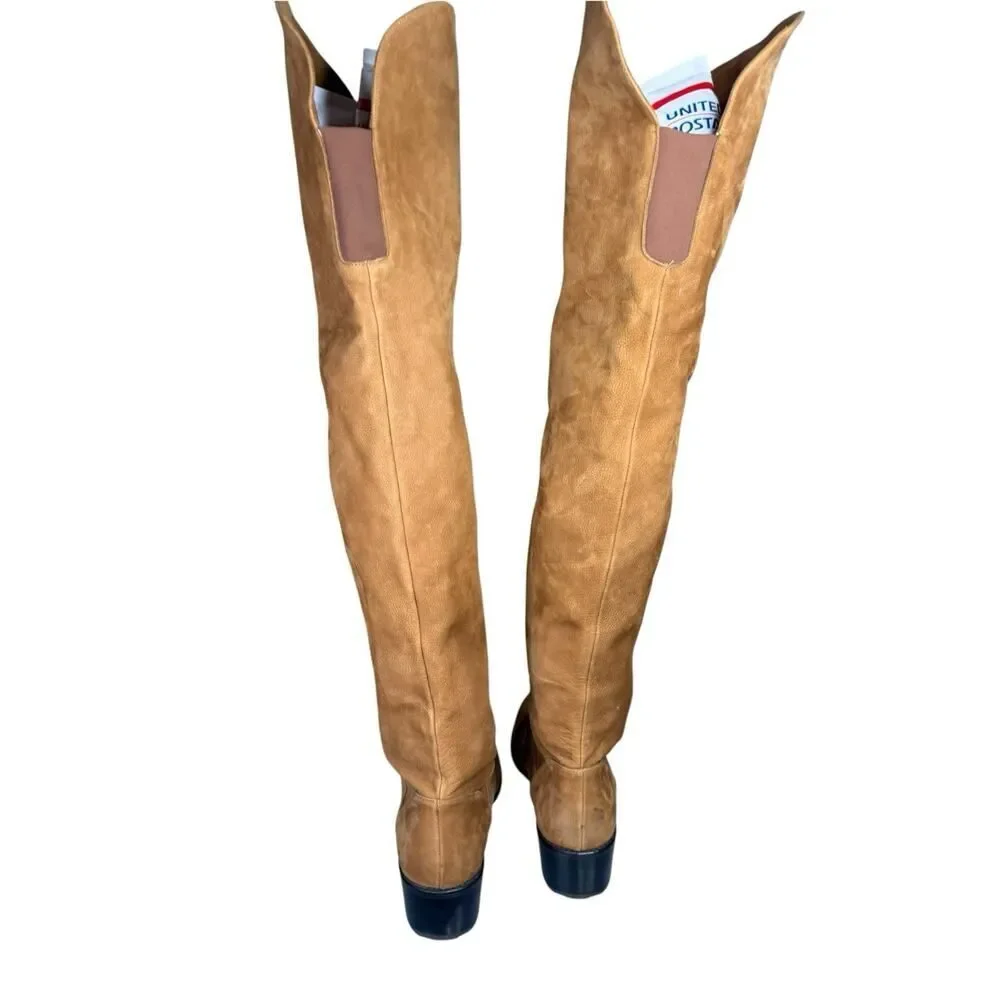 Stuart Weitzman Camel Suede OTK Pull-On Boots Sz 8.5